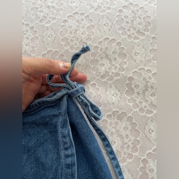 Embroidered Denim Wrap Skirt - Blue - Picture 3 of 6